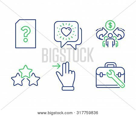 Unknown File, Ranking Stars And Touchscreen Gesture Line Icons Set. Sharing Economy, Friends Chat An