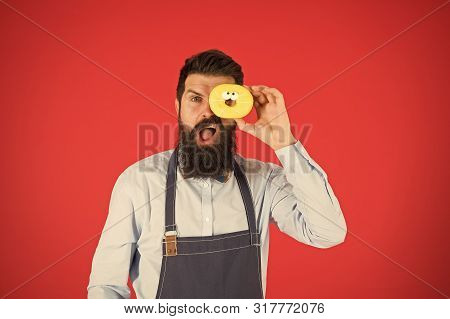 Calorie. Chef Feel Hunger. Calorie Counting. Diet And Healthy Food. Gain Calorie. Bearded Man In Che