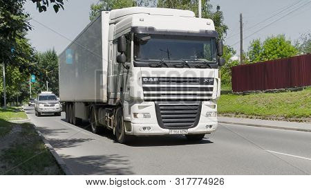 Kazakhstan, Ust-Kamenogorsk - 26 June, 2019. Truck DAF XF on the road.