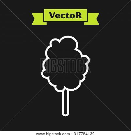 White Line Cotton Candy Icon Isolated On Black Background. Vector Illustration