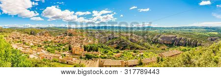 Panoramic View At The Alquezar Village With Canyon Rio Vero - Spain