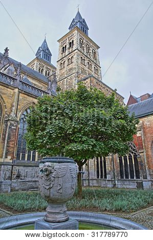 Maastricht, Netherlands - August 03, 2019: The Inner Courtyard Of  The Basilica Of Saint Servatius, 