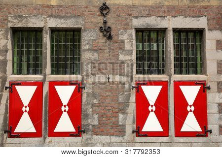 Typical External Architecture Of A House Facade On Lenculenstraat Street, Limbourg, Maastricht, Neth