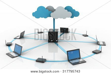 3d Rendered Data Transfering On A White Background