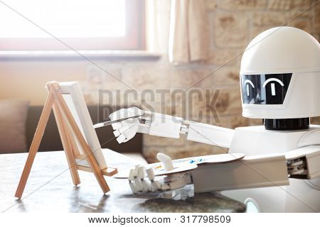 Robot Ai Artificial Intelligence Is Learning Creativity By Using A Painter Palette, Doing A Artwork,