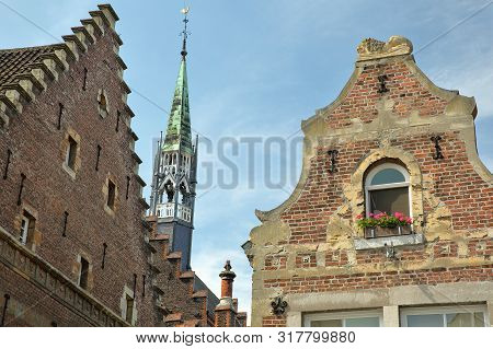 Typical Architecture Of House Facades On Grote Gracht Street, Limbourg, Maastricht, Netherlands