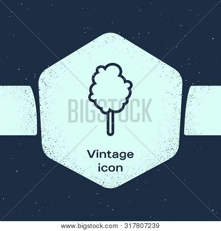 Grunge Line Cotton Candy Icon Isolated On Blue Background. Monochrome Vintage Drawing. Vector Illust
