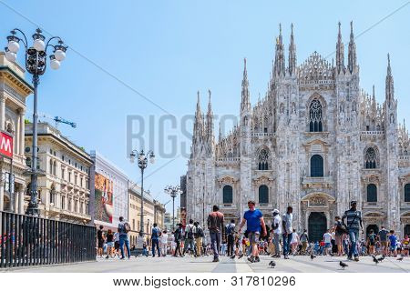 Milan, Italy - July, 29, 2019: Domsky Catholic cathidral in Milan, Italy