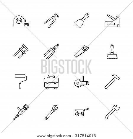 Tools, Repair Tool Outline Icons Set - Black Symbol On White Background. Tools, Repair Tool Simple I