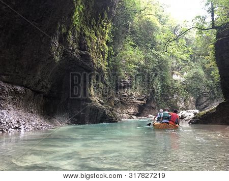 Martvili Canyon In Georgia. Turquoise Water In A Mountain River And Cliffs Of The Reserve. Beautiful