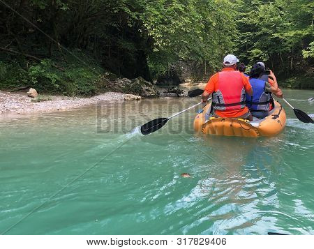 Martvili Canyon In Georgia. Turquoise Water In A Mountain River And Cliffs Of The Reserve. Beautiful
