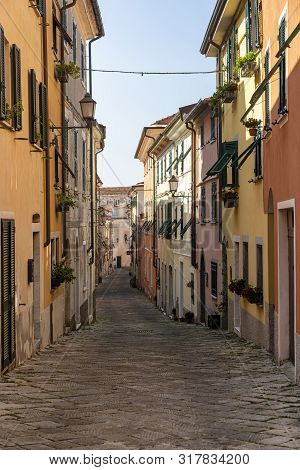 Old Street Of Castelnuovo Magra, La Spezia, Liguria, Italy,  Historic Town In Lunigiana