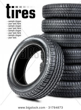 Black tires on the white background