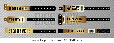 Events Bracelets. Vector Golden Entrance Key For Party, Concert, Disco Bar. Entry Bracelets Isolated