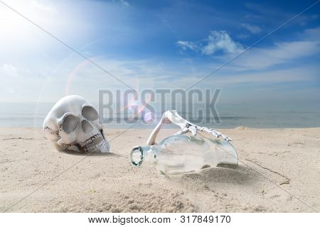 Died Of Thirst Person With A Bottle On A Beach