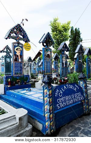 Maramures, Romania - June 18, 2019: Merry Cemetery In Sapanta Vilage, Which Is Famous For Its Colour