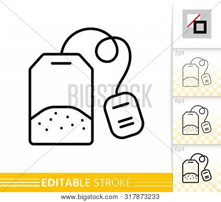 Tea Bag Thin Line Icon. Label Banner In Flat Style. Green Tea Poster. Linear Pictogram. Simple Illus