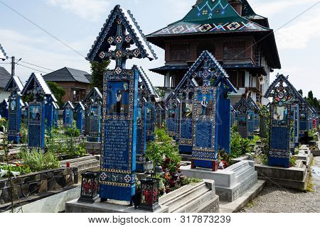 Maramures, Romania - June 18, 2019: Merry Cemetery In Sapanta Vilage, Which Is Famous For Its Colour