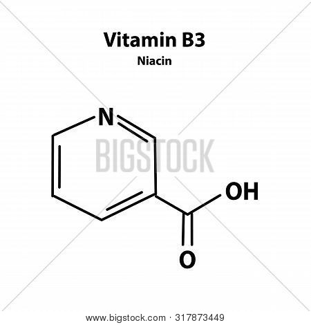 Vitamin B3. A Nicotinic Acid. Niacin, Vitamin Pp. Molecular Chemical Formula. Infographics. Illustra