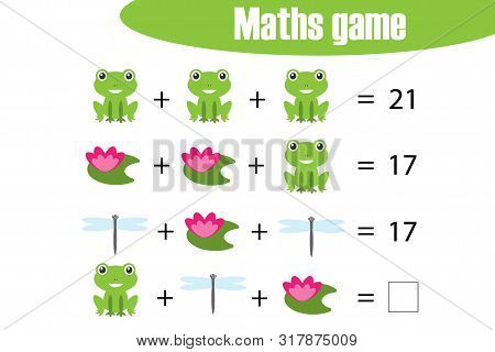 Maths Game With Pictures Of Pond Life For Children, Middle Level, Education Game For Kids, Preschool