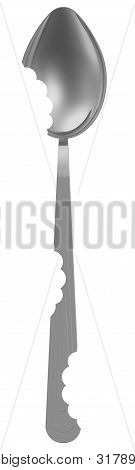 Spoon With Bite Marks. Empty One Tablespoon With Bite Marks. Isolated. 3d Illustration