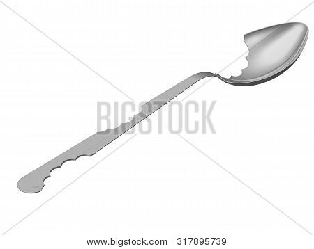 Spoon With Bite Marks. Empty One Tablespoon With Bite Marks. Isolated. 3d Illustration