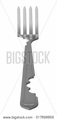 Fork With Bite Marks. One Gray Fork With Bite Marks. Isolated. 3d Illustration