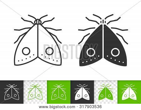 Moth Black Linear And Silhouette Icons. Thin Line Sign Of Butterfly. Insect Outline Pictogram Isolat