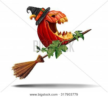 Halloween Pumpkin And Witch Broom As An Old Magical Besom For A Magical Jack O Lantern As A Symbol F