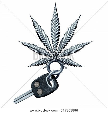 Cannabis And Driving And Marijuana Impaired Driver Concept As A Road Safety Symbol With Car Keys Sha