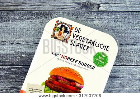 Den Haag, The Netherlands - August 19, 2019: No Beef Burger Package Of The Dutch The Vegetarian Butc