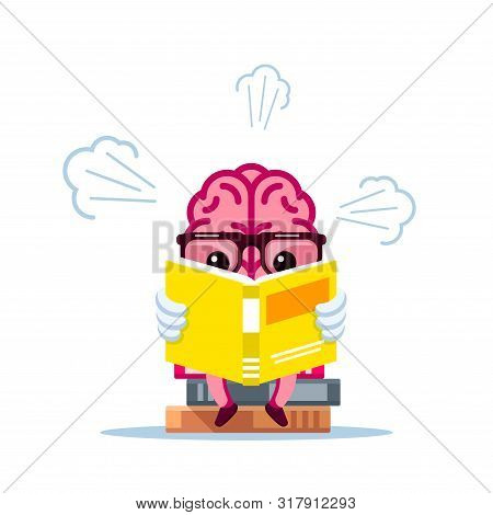 Human Brain Reading Book. Brain Training And Education Concept, Flat Style Illustration.