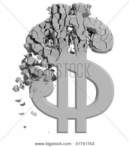 Image de signe Dollar en ruine rendue