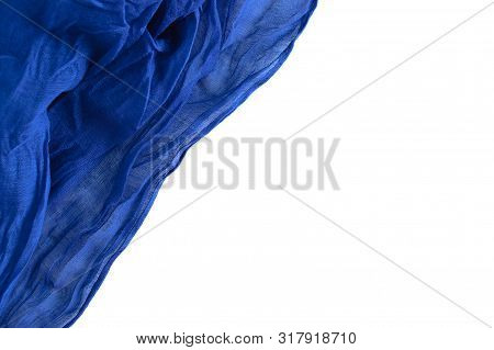 Preparation For The Background. Blue Fabric. White Isolate Crumpled Cotton. Women Tippet
.