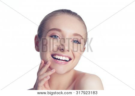 Cute young lady while isolated on white background