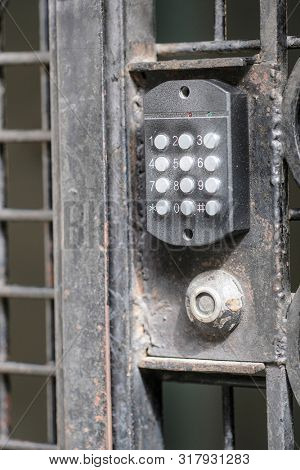 Retro metal doorphone close up