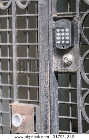 Retro metal doorphone close up