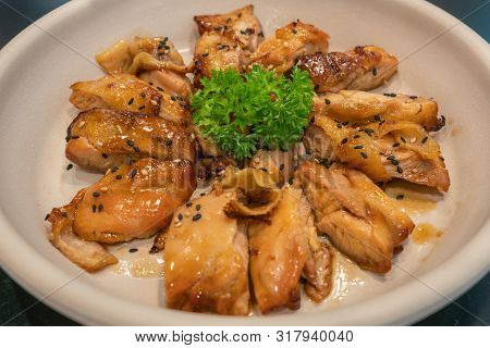 Well Decorated Korean Fried Chicken With Soy Sauce And Sesame