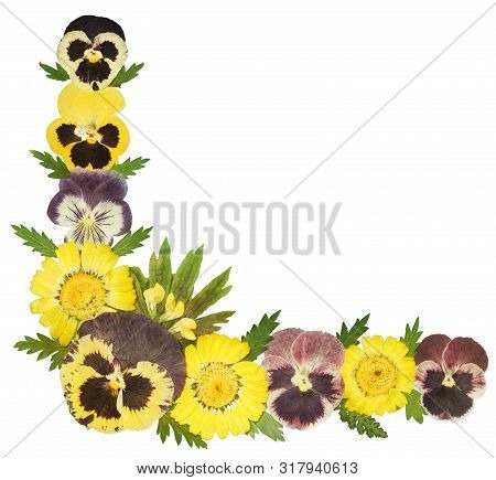 Bouquet Of Dried Pressed Flowers Isolated On White Background. For Use In Floristics, Scrapbooking A