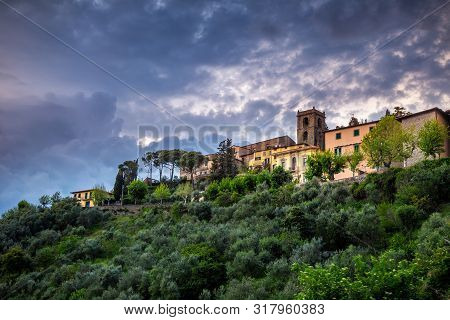 Montecatini Alto - Medieval Village Above Montecatini Terme Town With Surrounding Landscape At Sunse