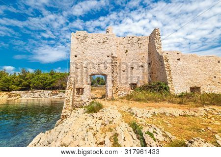 Kastelina Castle, Fortress Ruins On Vir Island, Croatia, Europe.