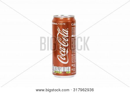 Riga, Latvia - August 19 ,2019 : 330ml Coca Cola Isolated On White Background