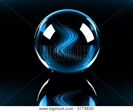 Ondas abstractas azules brillantes en la esfera de cristal