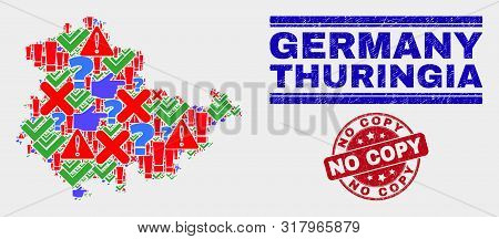 Symbolic Mosaic Thuringia Land Map And Seal Stamps. Red Round No Copy Grunge Seal. Colorful Thuringi