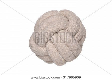 Rope Isolated. Close-up Of A Rope Knote Ball. Macro. Knoted Rope Dog Toy.