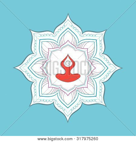 Yoga Retreat And Meditation Ilogo Template. Design Yoga Poses With Mandala Ornament.
