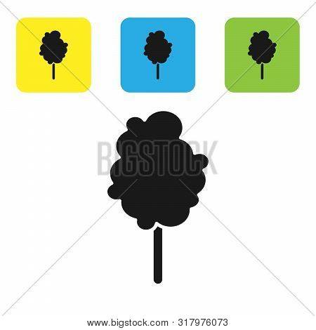 Black Cotton Candy Icon Isolated On White Background. Set Icons Colorful Square Buttons. Vector Illu