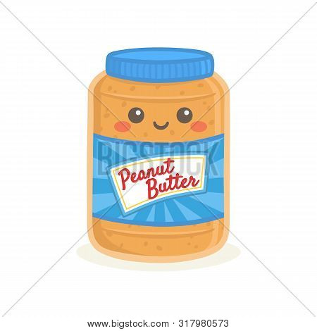 Cute Peanut Butter Bottle Jar Vector Illustration Cartoon Smile