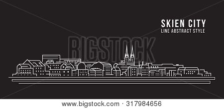 Cityscape Building Line Art Vector Illustration Design - Skien City