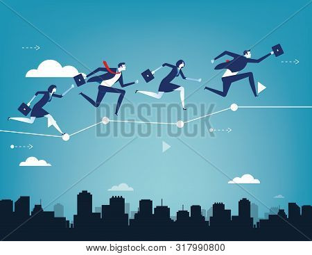 Business Team Balancing On Business Chart. Concept Business Success Vector Illustration. Flat Charac